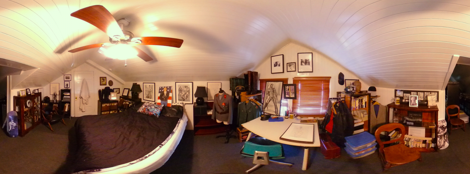 Panorama photo depicting the Tom of Finland room in the Tom House