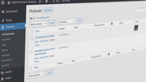 Screen shot of Podcast hosting Wordpress site