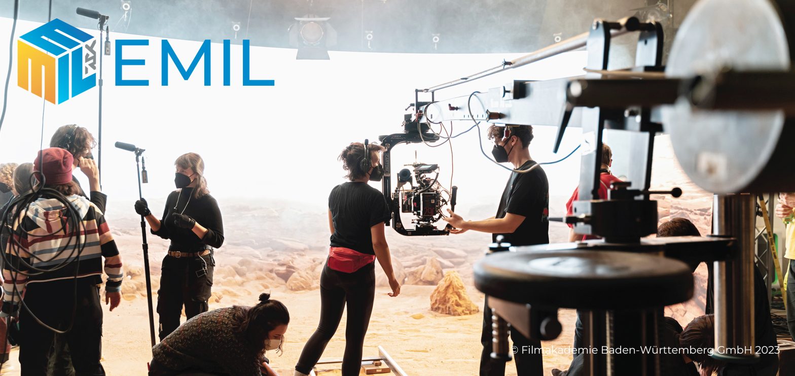Emil project promotion image featuring a film production set with young people