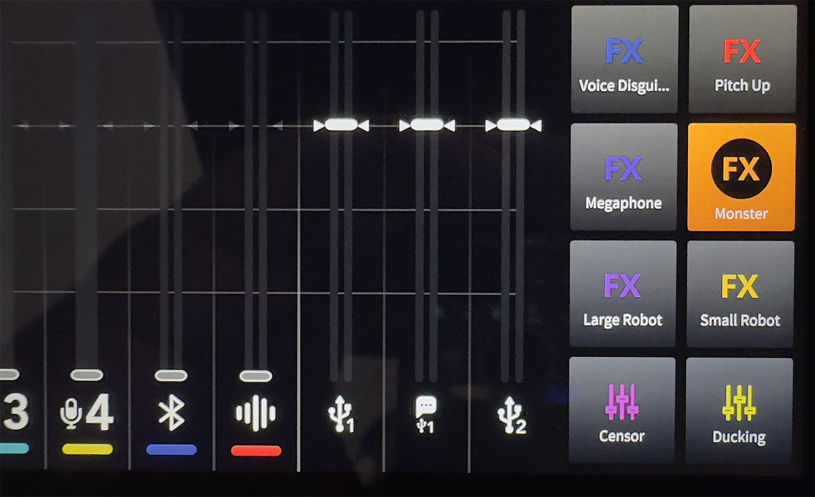 Close up shot of the FX indicators